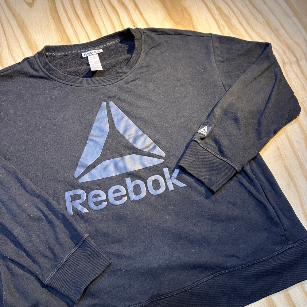 Reebok Women's Graphic Crewneck Sweatshirt Black Gravity Pullover Fleece Size XL